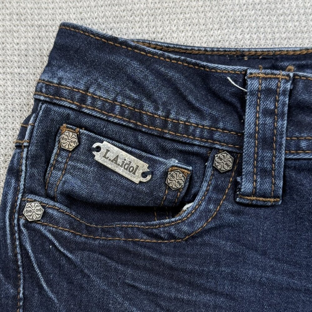 LA Idol USA Womens Blue Denim Capri Jeans Straight Leg Low Rise Size 0 W26/L18 - Picture 5 of 13